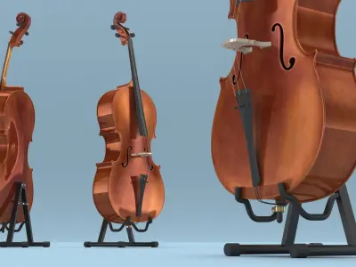 Wooden Cello on Metal Floor Stand Brown 3D model