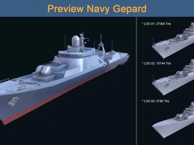 Asset - Army - Warship - Navy Gepard Low-poly 3D model