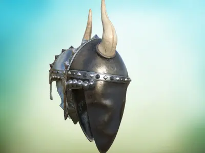 Stylized metal helmet of a knight PBR game ready Low-poly 3D model