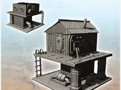Post-apocalyptic building on two levels with supply pipes -4- 3D print model