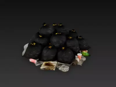 Trash Bag Pile -Garbage Bags Collection with Litter - PBR Low-poly 3D model