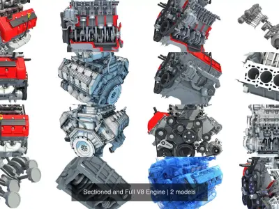 Sectioned and Full V8 Engine 3D Model Pack