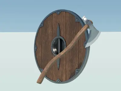 Viking Axe And Shield Low-poly 3D model purchase