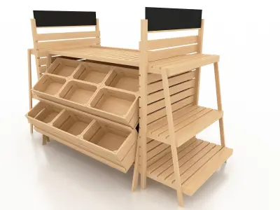 Shelf 3D model 5 wooden with bins 3D model