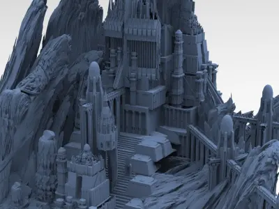 Mountain rocks Mongol Fortress ruins 3D model
