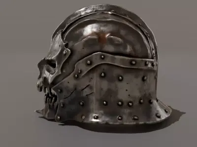 Skull Metal Helmet Low Poly Dark Fantasy Game Ready Low-poly 3D model