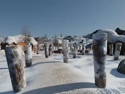 Snowy Village Landscape 3D model