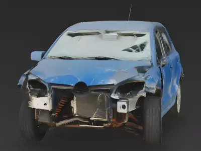Post-Apocalyptic Wrecked Hatchback Low-poly 3D model