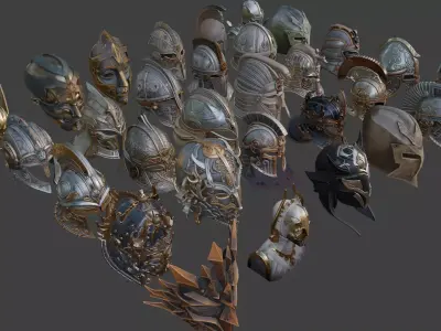 Medieval Fantasy Helmets Pack 3D model