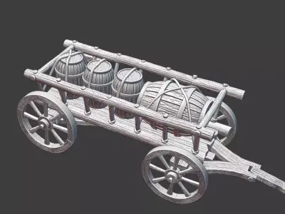 Medieval Supply Wagon with barrels  version 2 3D print model
