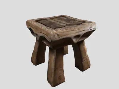 Medieval Rustic wooden Stool Low-poly 3D model