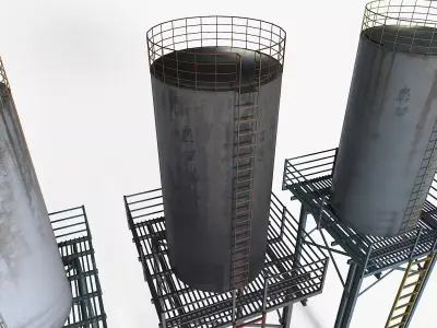 Old and Rusty Water Tanks 1 Low-poly 3D model