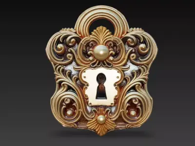 Baroque Decorative Keyhole Lock Ornament 3D Model 3D print model