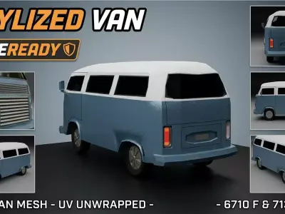 Low Poly Van Stylized Game Ready Vehicle FBX STL OBJ Low-poly 3D model