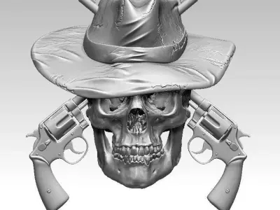 Realistic Guns Revolvers Man skull 3D print model