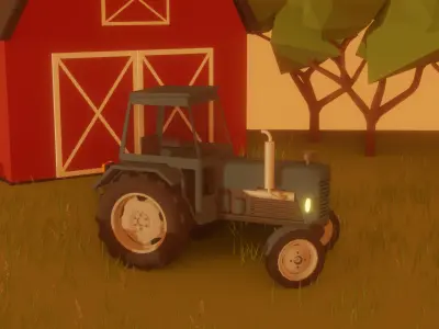 90s Generic European Light Tractor Low-poly 3D model