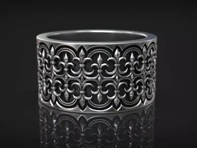 Gothic Traditional Ornate Heraldic Lily Pattern Band 3D print model