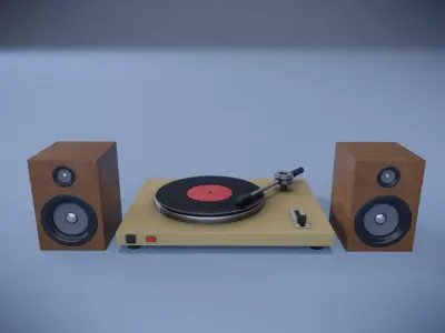 Vinyl player and speakers Low-poly 3D model
