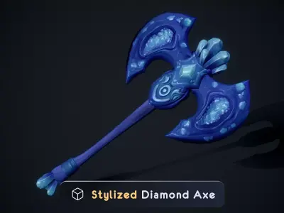 Stylized Diamond Axe Low Poly PBR Game Ready Low-poly 3D model