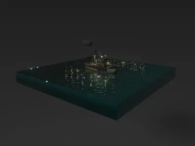 Tugboat Fireflies scene Low-poly 3D model