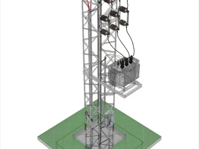 Cable Feeded Tower Transformer Station Free 3D model