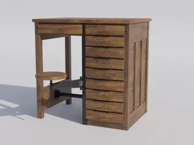 Antique Lab Table Low-poly 3D model