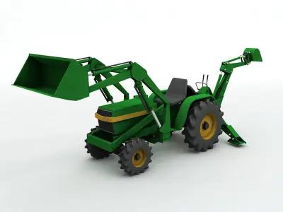 Backhoe Tractor Low-poly 3D model