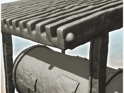 Station with tank under sheet metal roof -1- 3D print model