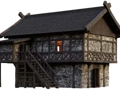Old Medieval Building House 4K Textures GameReady 47 Low-poly 3D model