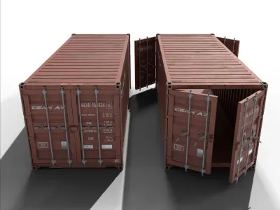 20ft Cargo Container Old Red Low-poly 3D model