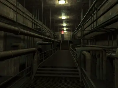 lowpoly rusty plumbing basement with pipes Low-poly 3D model