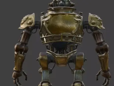 Gilded Mechanized Automaton 3D Model Low-poly 3D model