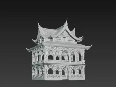 3D Traditional Chinese House Architecture Model 3D print model