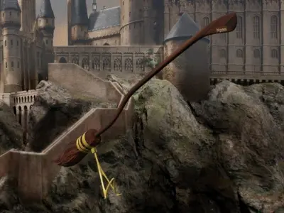 nimbus-2000 wooden broom flying in sky 3D model