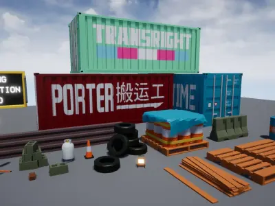 Low-Poly Industrial Props Pack Low-poly 3D model