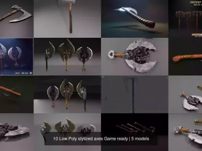 10 Low Poly stylized axes Game ready 3D Model Pack