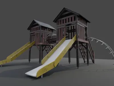 Wooden Kids Playground Free low-poly 3D model