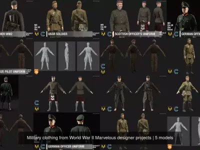 Military clothing from World War II Marvelous designer projects 3D Model Pack
