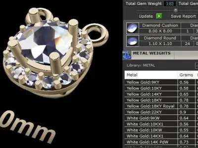 Dainty Diamond Halo Cushion Pendant 4mm 3D print model