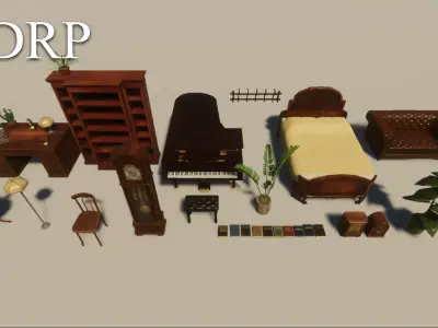 Vintage Victorian Interior Pack 1900-1930 Low-poly 3D model