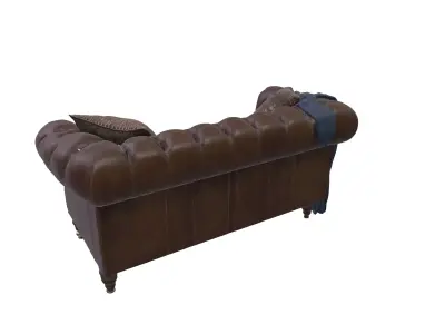 Vintage Chesterfield Leather Loveseat Sofa with Pillows 3D model