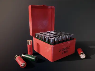 Shotgun shells and box Low-poly 3D model