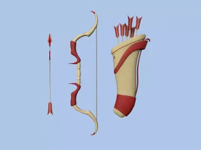 Archer Bow 04 Red Beige - Quiver Fantasy Weaponry Low-poly 3D model