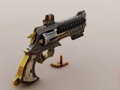 vintage stylized revolver low poly Low-poly 3D model