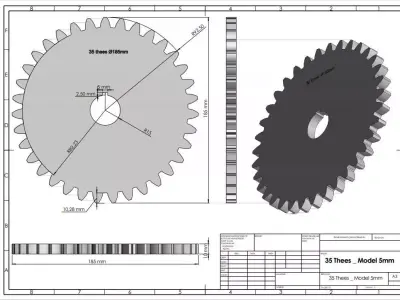 Original Size Gear Wheel 35 Tooth modul 5mm Ready for 3D print  3D print model
