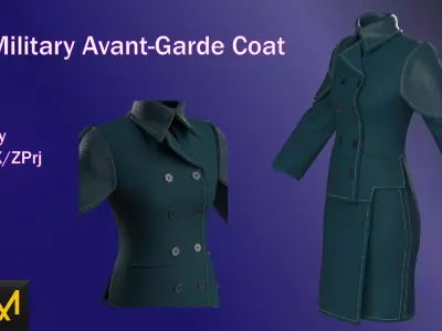 Teal Avant-Garde Military-Inspired Coat Free 3D model