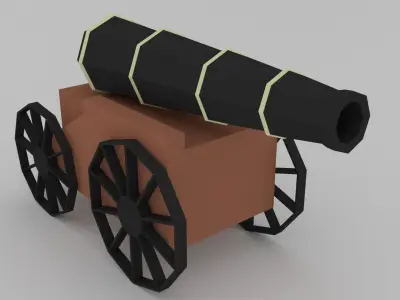 Cannon on wheels Low-poly 3D model