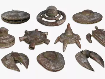 10 Alien Spaceships UFO Collection K Abandoned- Spacecraft 3D Model Pack