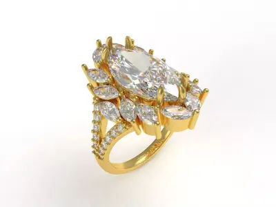 Unique Marquise Engagement Ring 3D print model