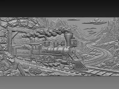 Western Steam Train Tunnel Relief Locomotive CNC Carving 3D print model